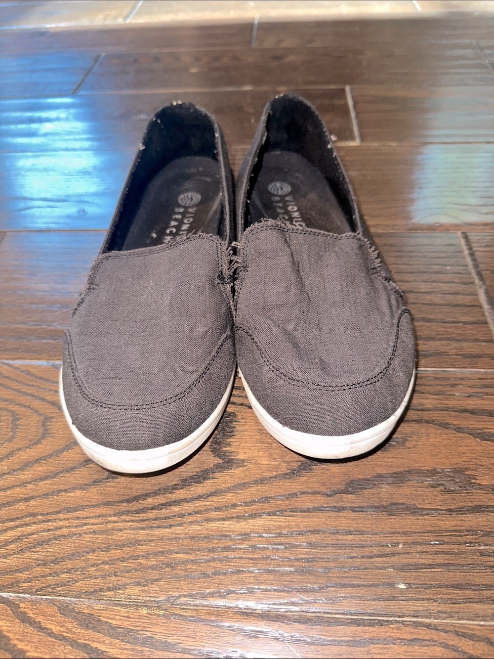 Vionic Black Canvas Slip-On Loafers with White Soles